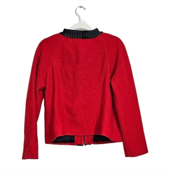 NWT Pendleton red w/ black trim merino wool long sleeve large petit blazer coat - Picture 6 of 8